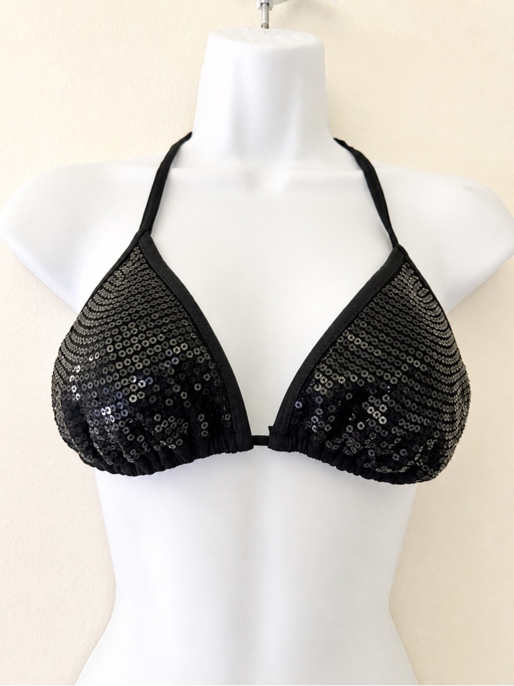 Black Sequin Triangle Bikini Top
